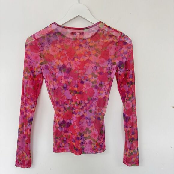 AGOLDE Vintage Mesh Top Y2K 00s Abstract Crochet Hearts Sheer Floral Grunge SM - Picture 3 of 12